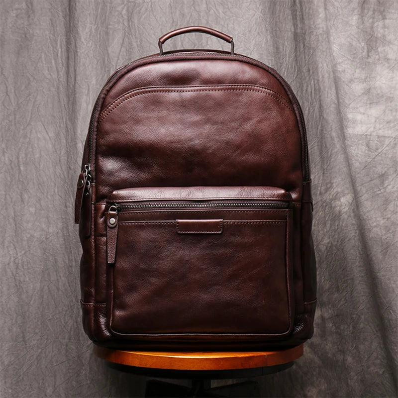 Genuine Leather Men Backpack 14 Inch Laptop Backpack Travel School Backpack Male Fashion Backpack Brown Cowhide Backpack