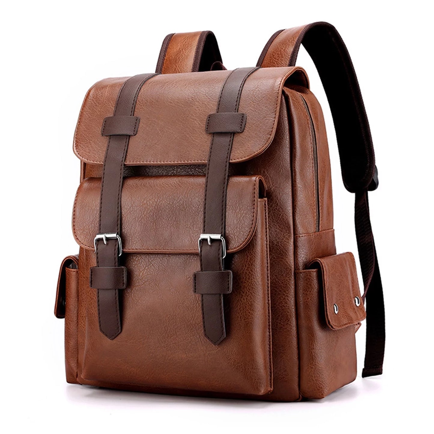 Brown Leather Laptop Backpack for Men, Work Business Travel Office Backpack College Bookbag, Casual Waterproof Computer Backpack Fits Notebook 15.6 Inch