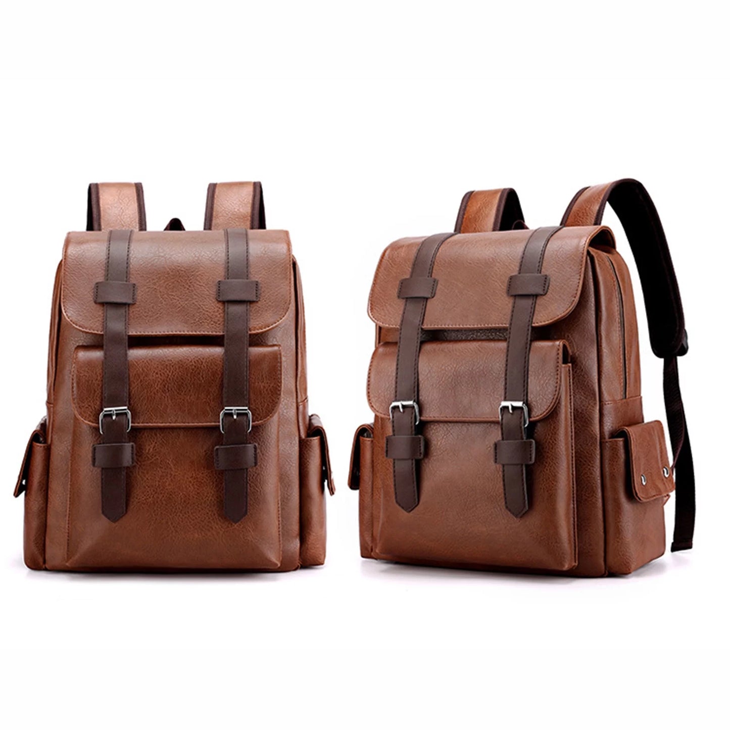 Brown Leather Laptop Backpack for Men, Work Business Travel Office Backpack College Bookbag, Casual Waterproof Computer Backpack Fits Notebook 15.6 Inch