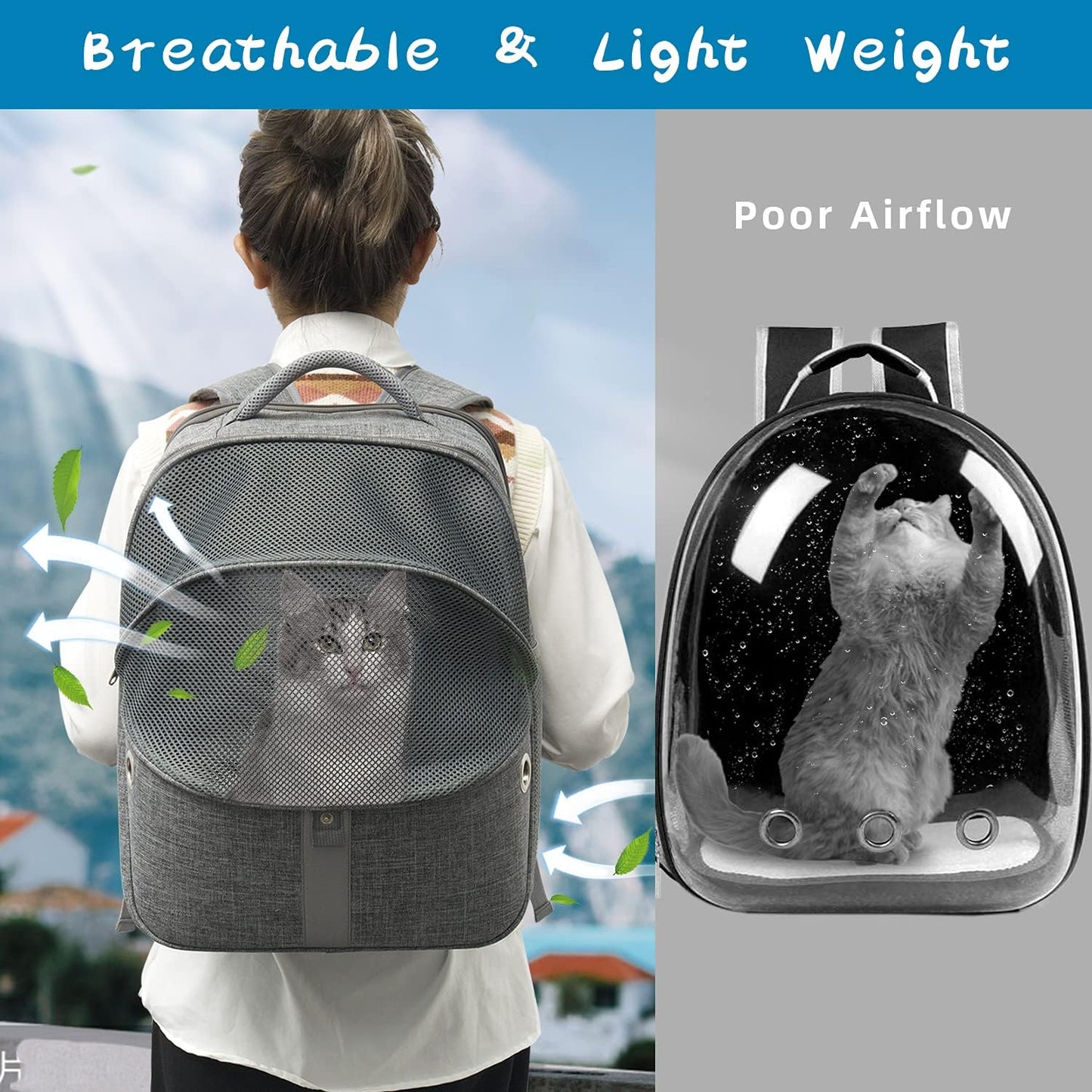 Cat Backpack Expandable - Pet Carrier Backpack - Cat Carrier Backpacks for Large Cats 20Lbs, Puppy Pet Backpack Carrier for Small Dogs, Airline Cat Travel Backpack Hiking Breathable Mesh