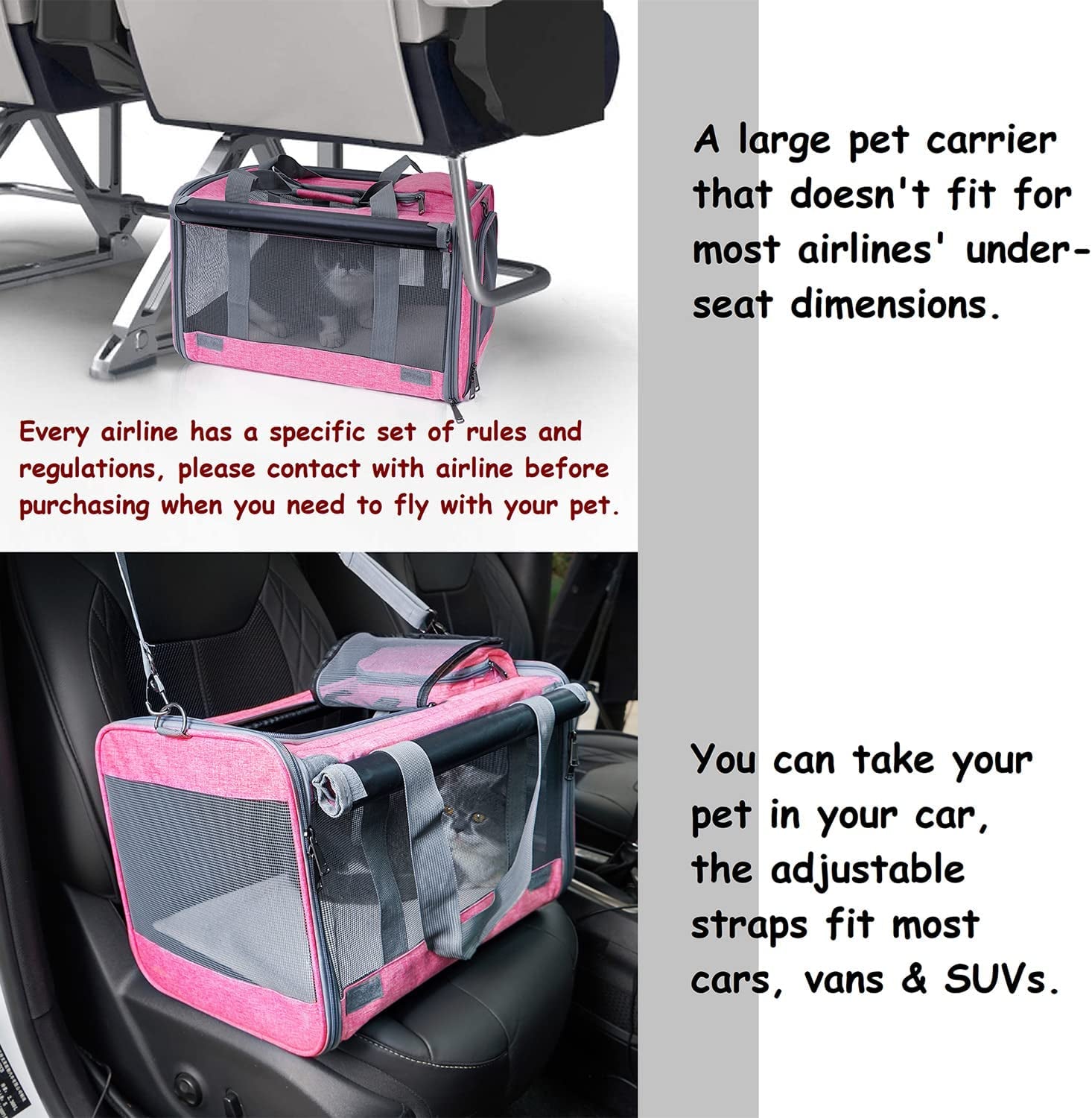 Pet Carrier for Large and Medium Cats, Soft-Sided Pet Carrier for Big Medium Cats and Puppy Dog Carriers Cat Carriers, Pet Privacy Protection Travel Carrier