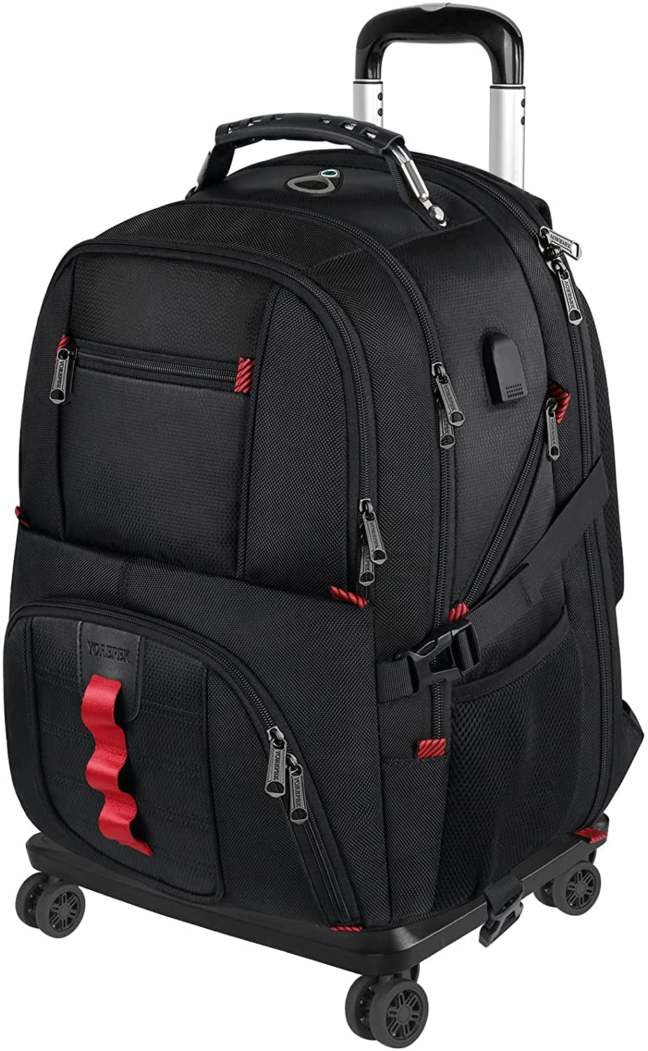 Rolling Backpack with Wheels, Backpack on Wheels for Adults with USB Charging